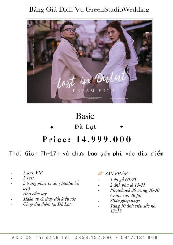 gói chụp ảnh cưới Đà Lạt Green studio Wedding 