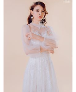 váy cưới tay phồng voan