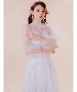 váy cưới tay phồng voan