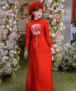 áo dài ăn hỏi màu đỏ