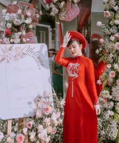 áo dài ăn hỏi màu đỏ